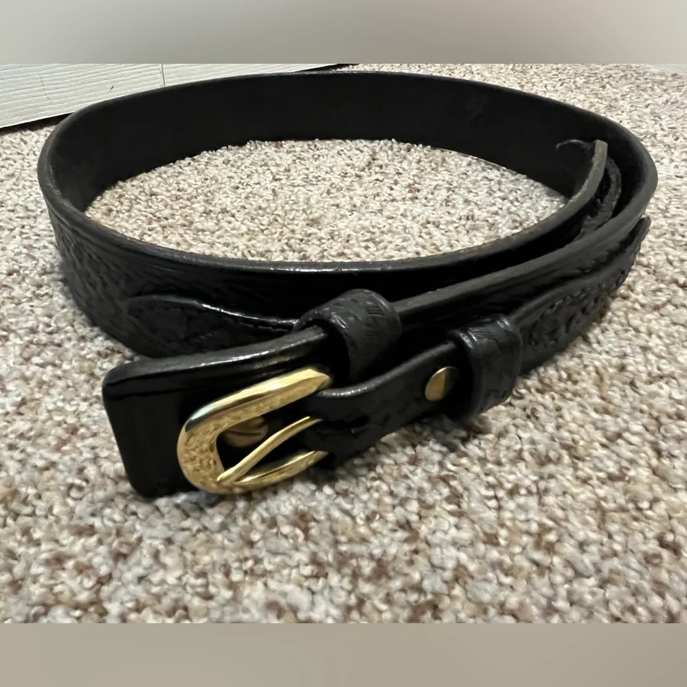 Triple K Black Leather Belt with Gold Buckle